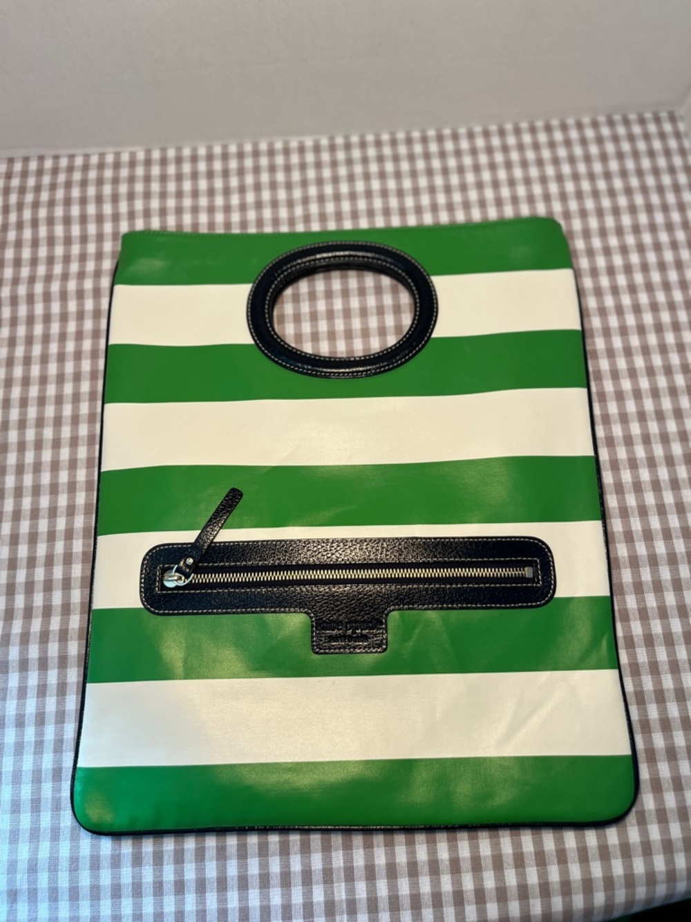 Y2K Kate Spade Joanne Rugby Large Clutch in Green, White, and Navy